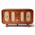 Retro wooden storage cabinet with woven fabric doors 80 x 40 x 50cm