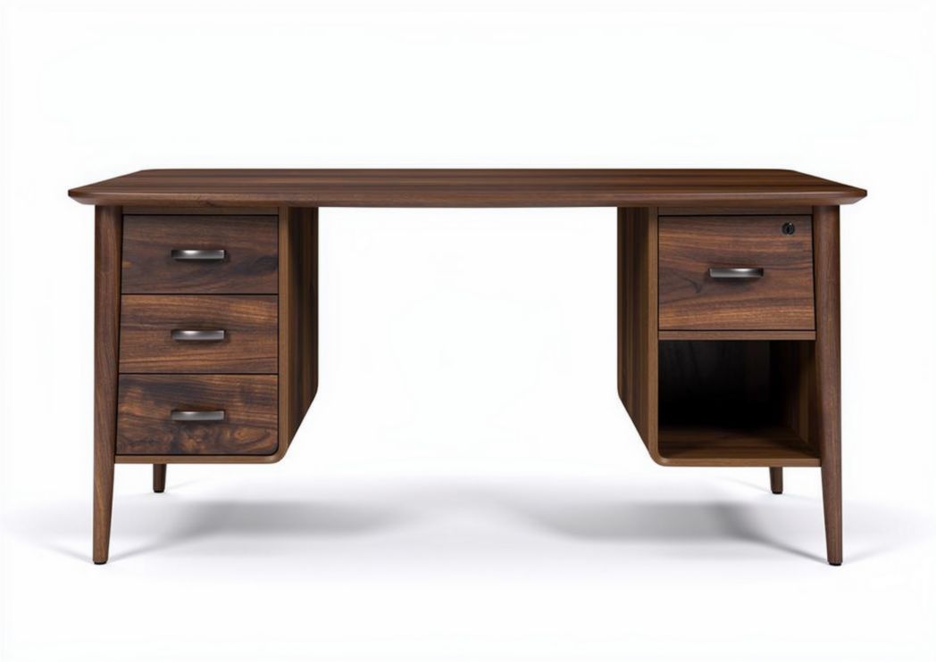 Walnut wood desk with storage drawers and open shelf 150 x 75 x 75cm