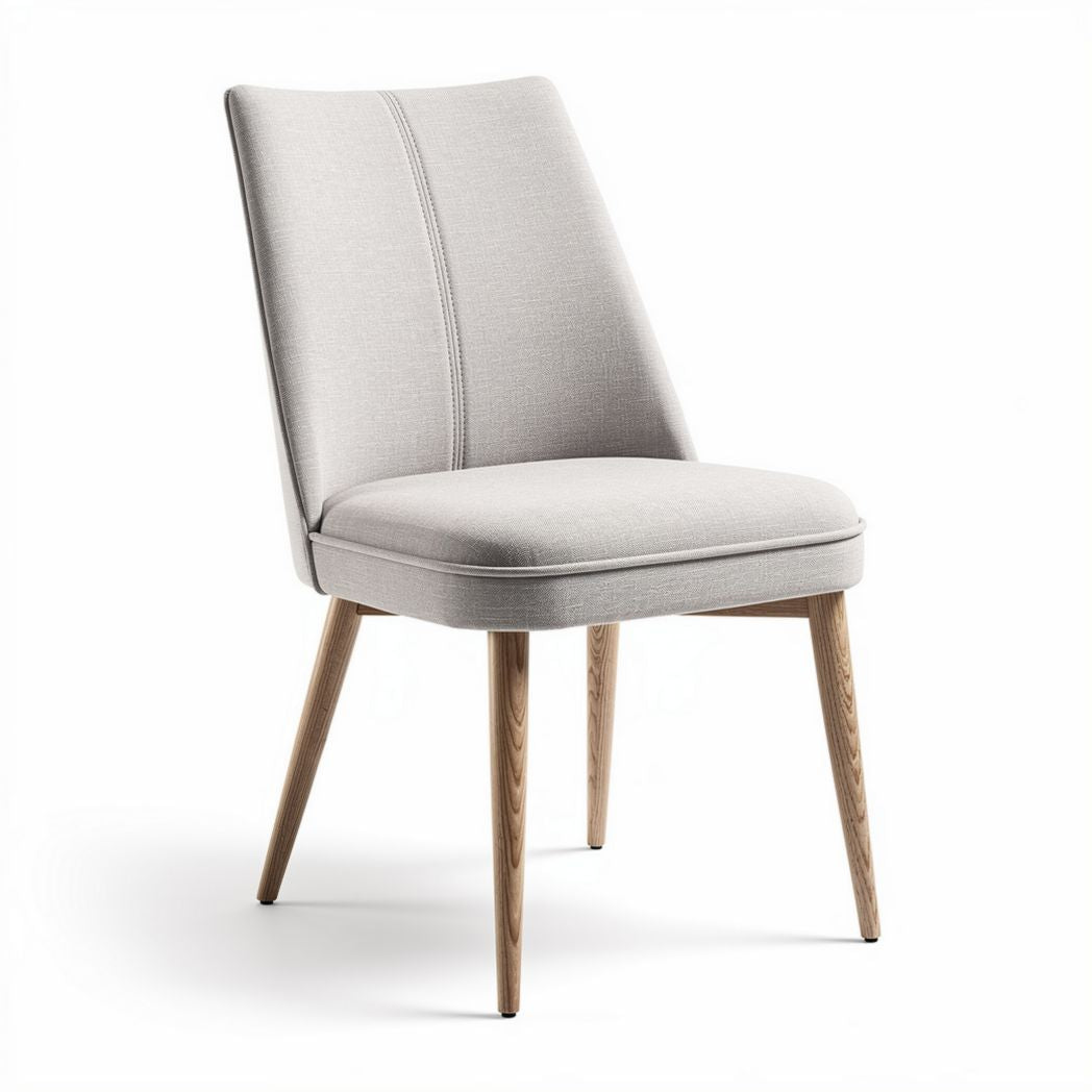 Upholstered dining chair in light gray fabric with wooden legs 45 x 50 x 90cm