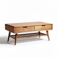 Wooden coffee table with storage drawers and lower slatted shelf 120 x 60 x 45cm
