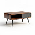 Wooden coffee table with open shelf and storage compartment 120 x 60 x 45cm