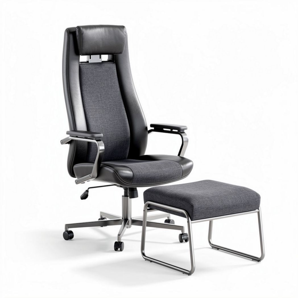 Leather office chair with footrest adjustable height modern design 60 x 60 x 110cm