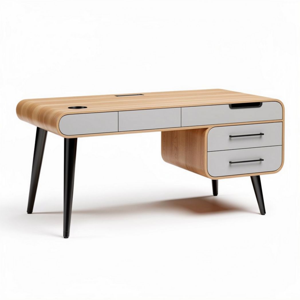 Wooden desk with storage drawers and black legs 120 x 60 x 75cm