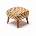 Woven fabric pouf ottoman with wooden legs 40 x 40 x 30cm for indoor use