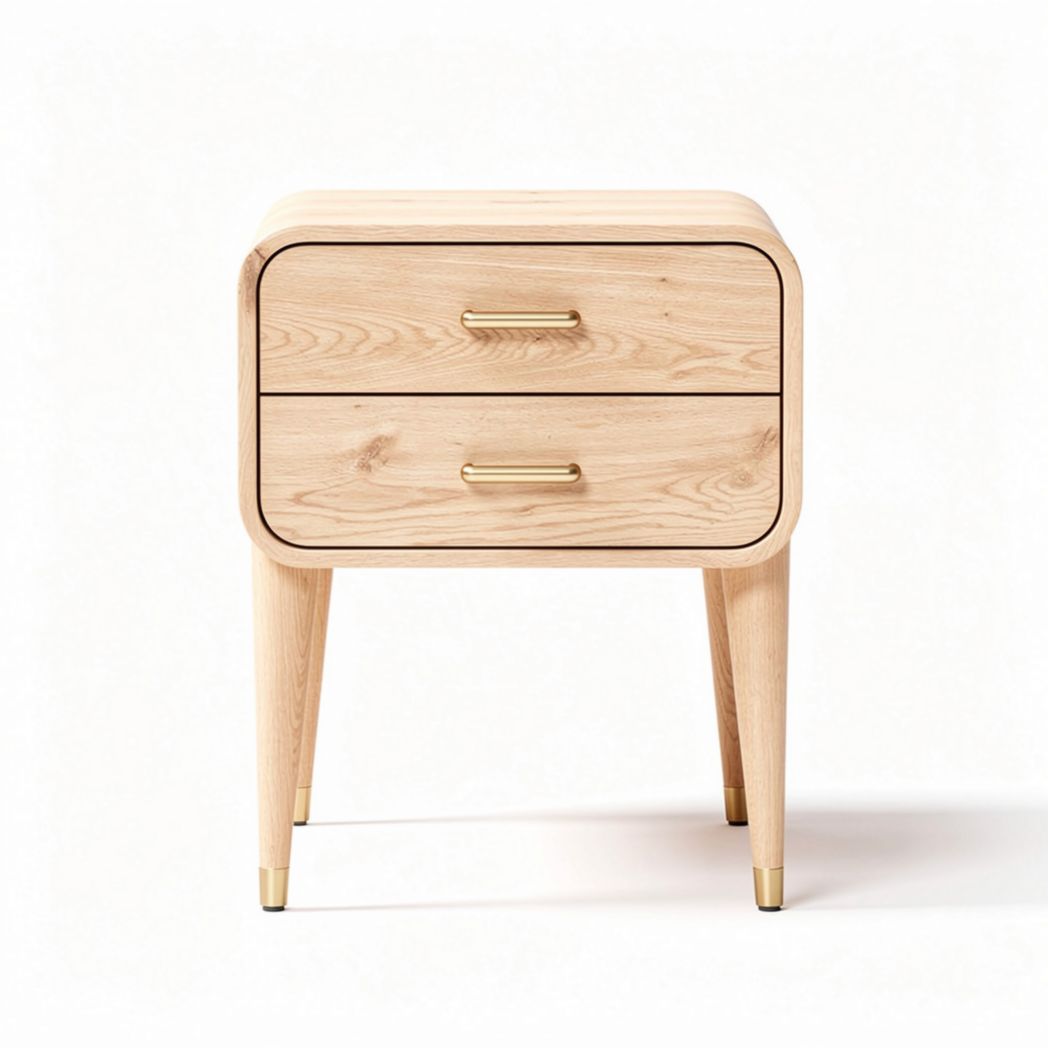 Wooden nightstand with two drawers and gold hardware 45 x 35 x 60cm
