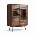 Wooden storage cabinet with glass doors and four drawers 80 x 40 x 120cm