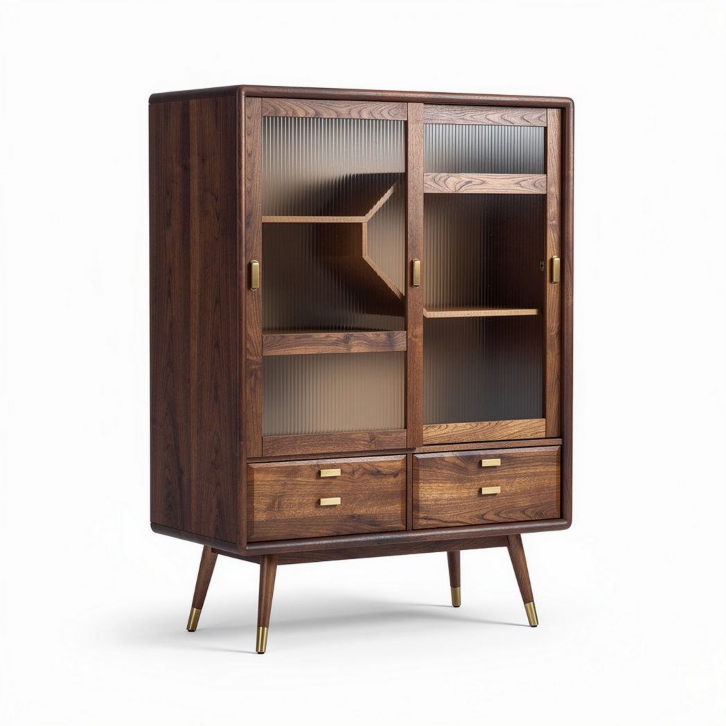 Wooden storage cabinet with glass doors and four drawers 80 x 40 x 120cm