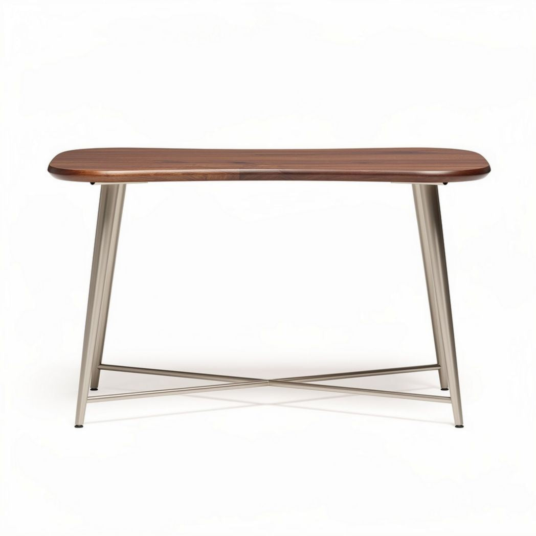 Walnut wood dining table with stainless steel legs 150 x 70 x 75cm