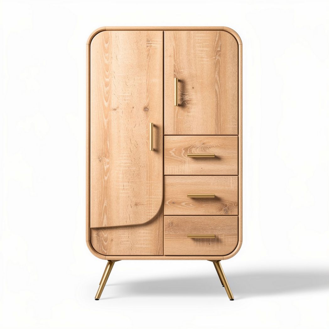 Wooden wardrobe with gold accents and four storage compartments 90 x 50 x 150cm