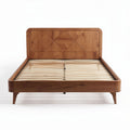 Wooden bed frame with slatted base and geometric headboard design 200 x 160 x 30cm
