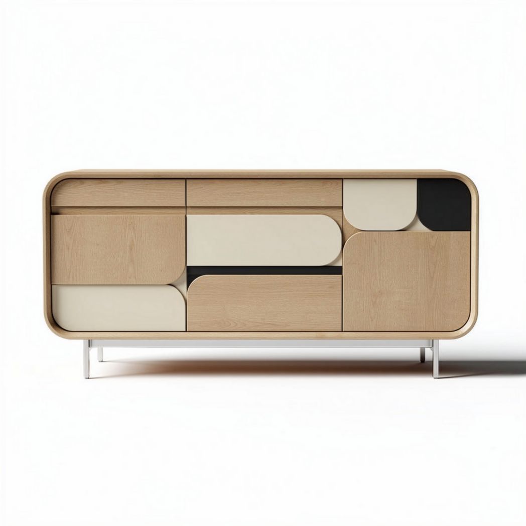 Modern wooden sideboard with abstract design and minimal metal legs 120 x 40 x 75cm