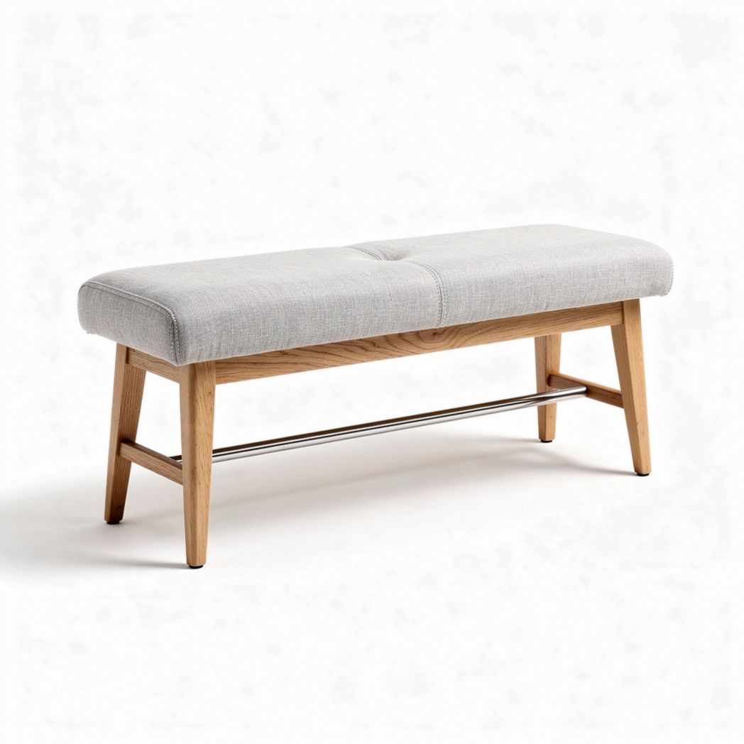 Upholstered bench with wooden frame and metal footrest 120 x 40 x 45cm