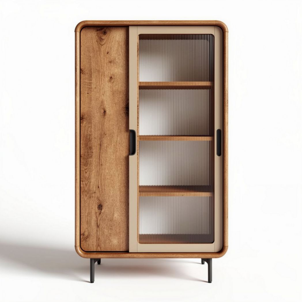 Wooden display cabinet with glass doors and four shelves 80 x 40 x 150cm