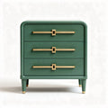 Green nightstand with three drawers and gold handles 45 x 40 x 60cm